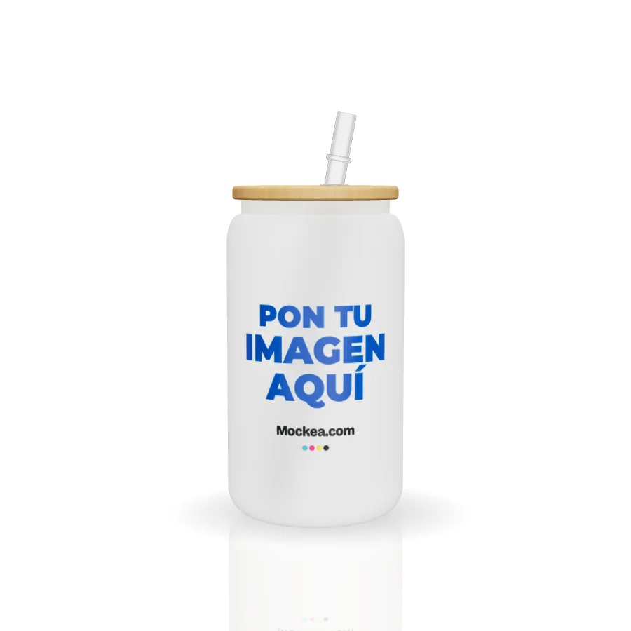 Lata de vidrio frosted 16 oz en 3D con el diseño de ejemplo de Mockea