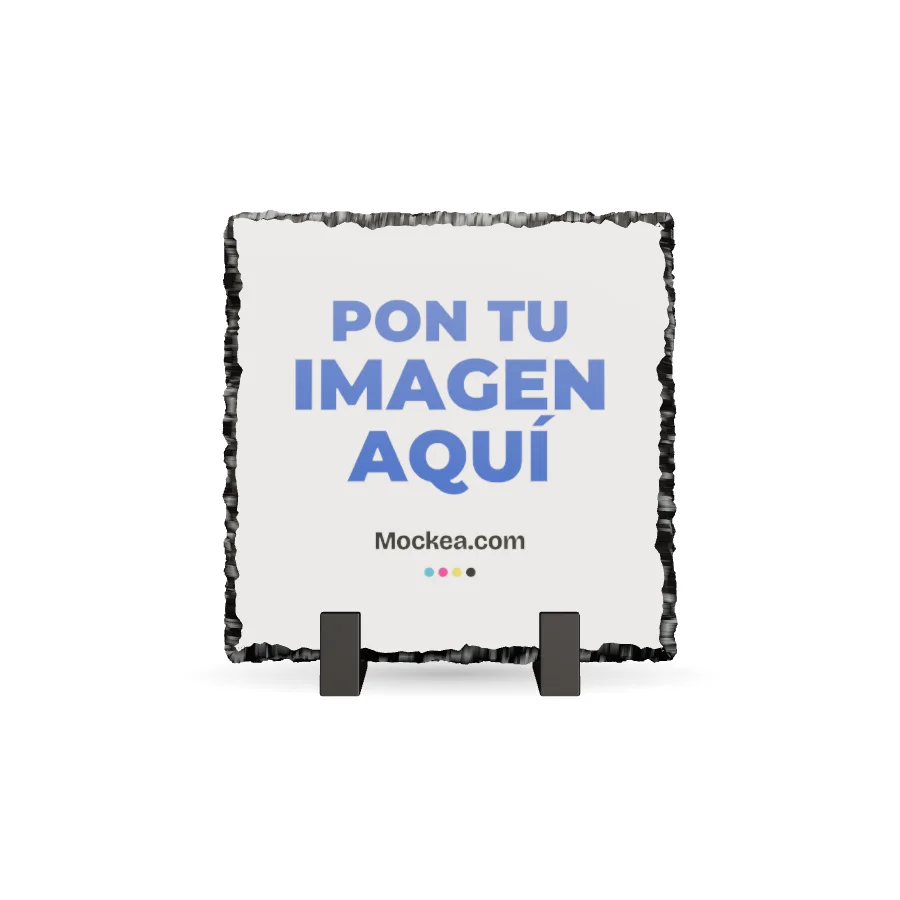 Pizarra cuadrada en 3D con el diseño de ejemplo de Mockea