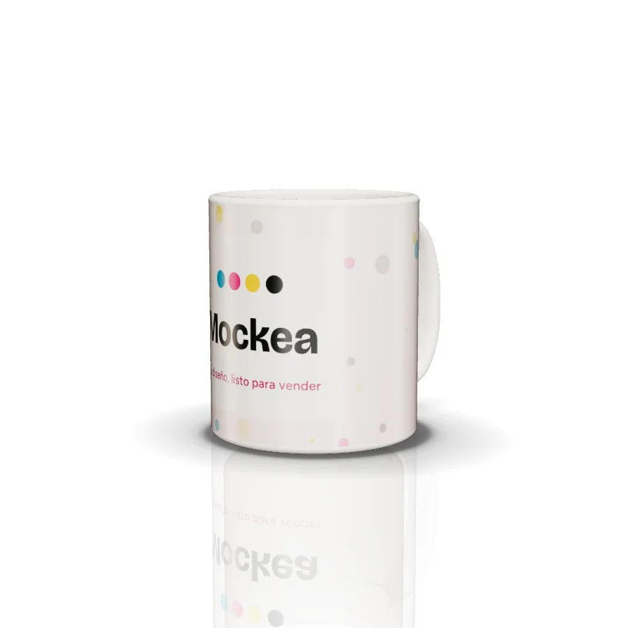 Taza 11 oz en 3D con el diseño de ejemplo de Mockea