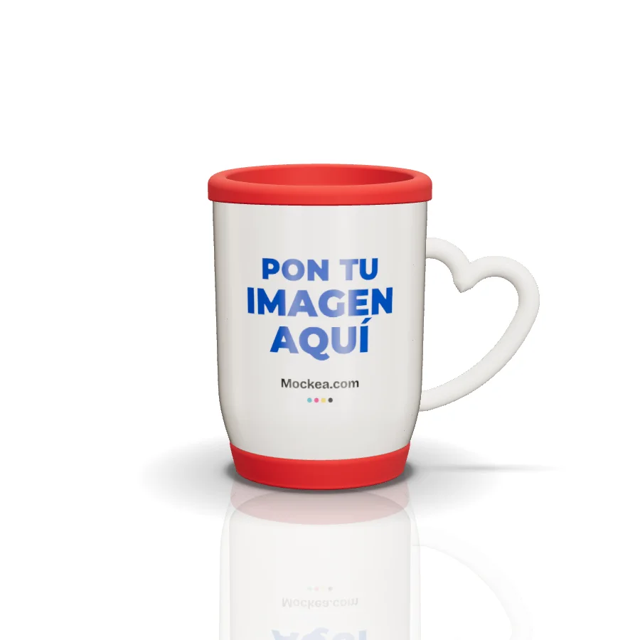 11 oz Heart Mug with Rubber Lid and Base in 3D with Mockea’s sample design