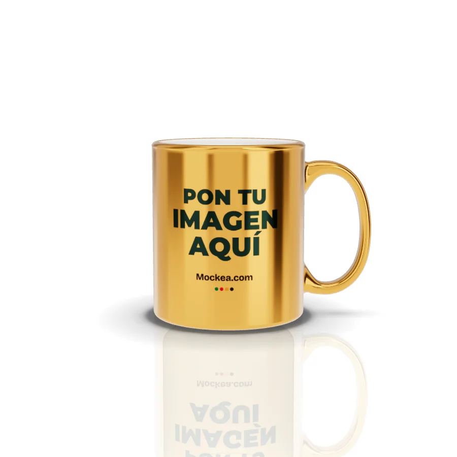 11 oz Gold Mug in 3D with Mockea’s sample design