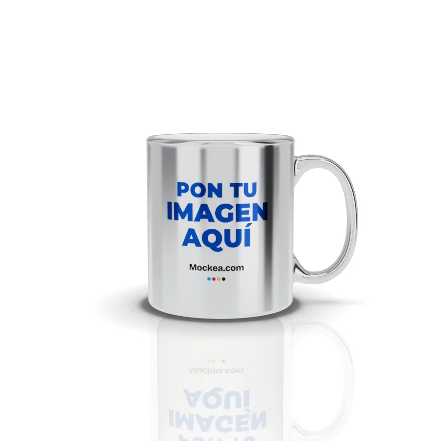 11 oz Silver Mug in 3D with Mockea’s sample design