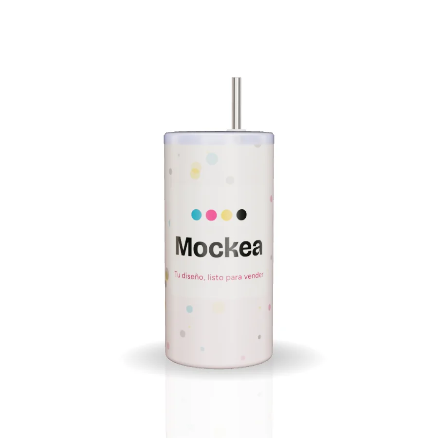Vaso 12 oz en 3D con el diseño de ejemplo de Mockea